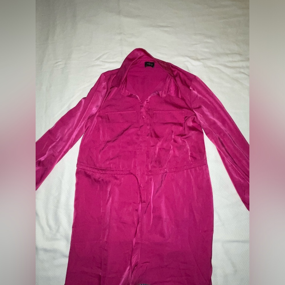 NWT Milk & Honey Fuchsia Pink Satin Like Long Sleeve Jumpsuit Size S